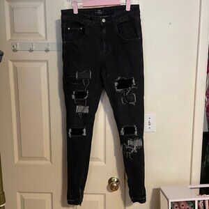Womens THC The Hideout Clothing Black Ripped Patch Skinny Jeans Size 28